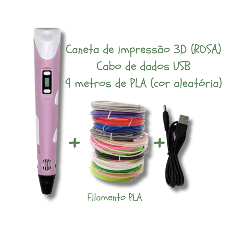 Caneta 3D Infantil Montessori + 9m de Filamento de BRINDE!