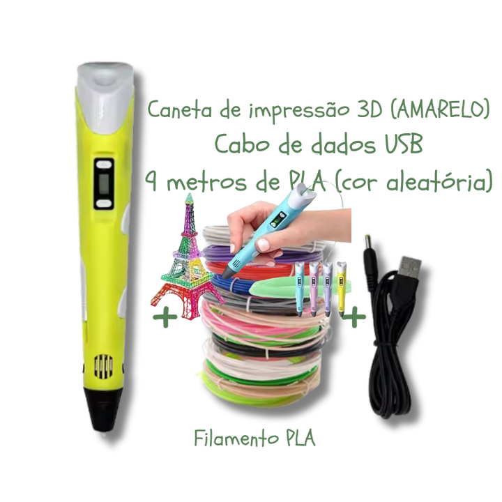 Caneta 3D Infantil Montessori + 9m de Filamento de BRINDE!