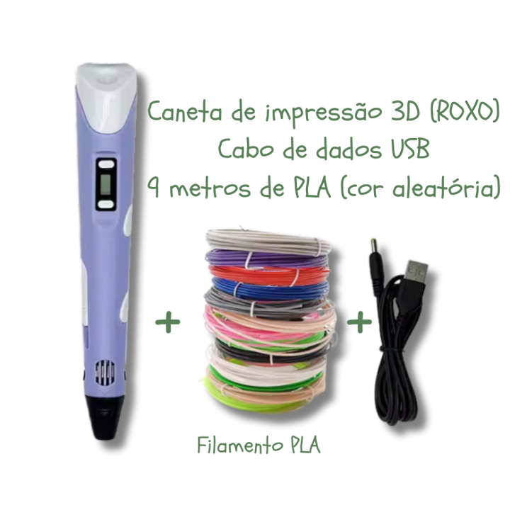 Caneta 3D Infantil Montessori + 9m de Filamento de BRINDE!