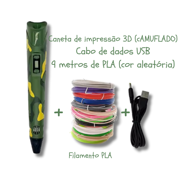 Caneta 3D Infantil Montessori + 9m de Filamento de BRINDE!