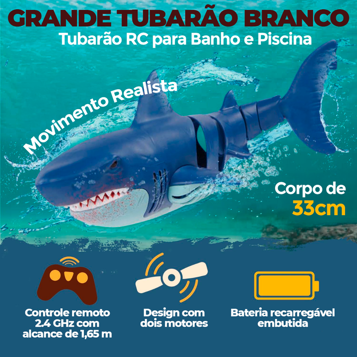 Tubarão Articulado de Controle Remoto + 1 Bateria Extra de Brinde