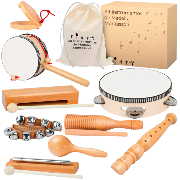 Kit 10 Instrumentos de Madeira Montessori