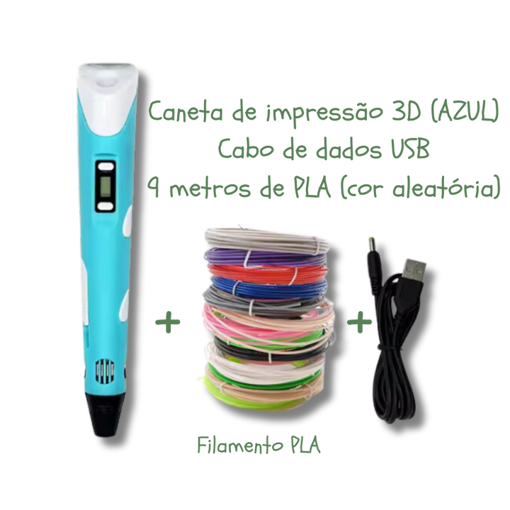 Caneta 3D Infantil Montessori + 9m de Filamento de BRINDE!