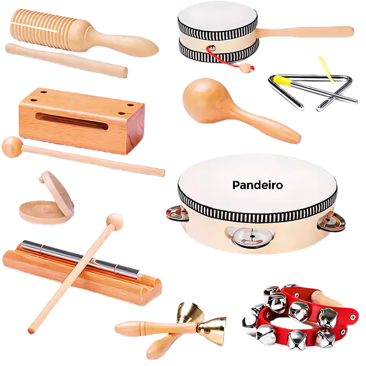 Kit 10 Instrumentos de Madeira Montessori